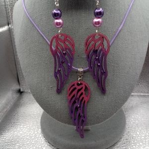 Angel wing earrings and pendant set
